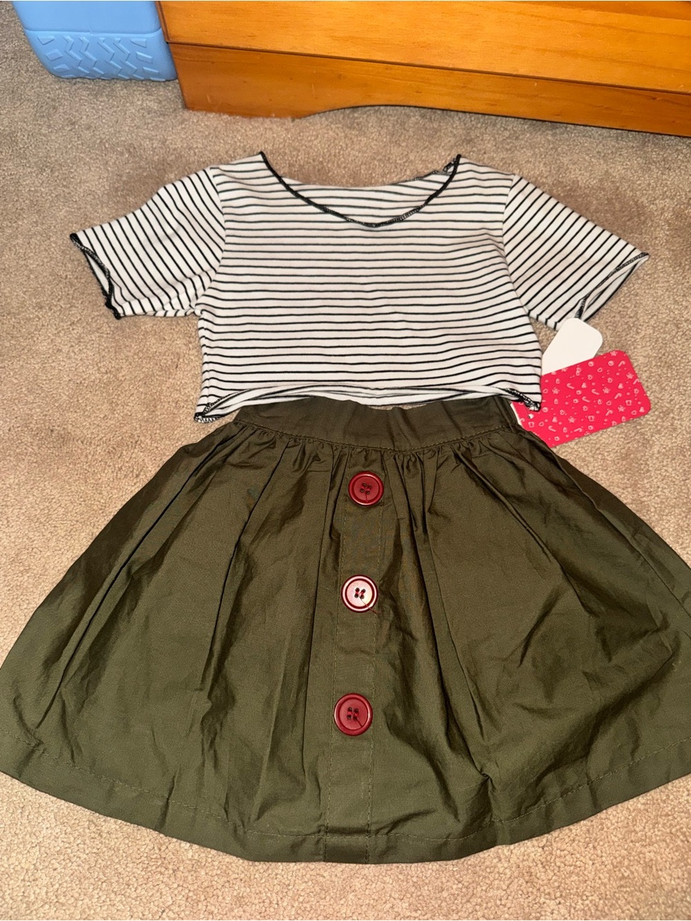 Striped Crop Top with Olive Green Button Skirt